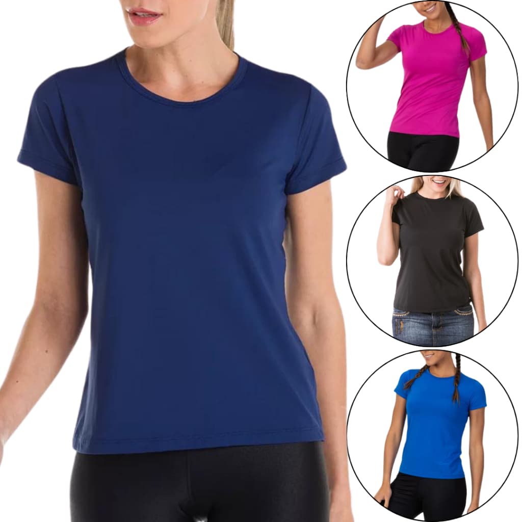 Blusa manga curta feminina academia camisa proteção solar
