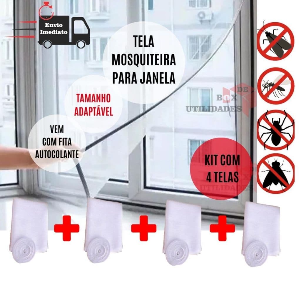 Kit 4 Telas Mosquiteiras Janela Anti Insetos Ajustável com Autocolante Removível Contra Mosquito Dengue mosquito mosca