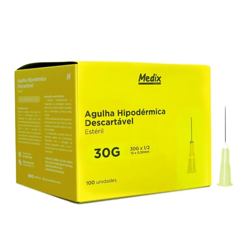 Caixa C/100 Agulhas Descartável 13x0,30 (30g) Amarela (Fina)  - Medix