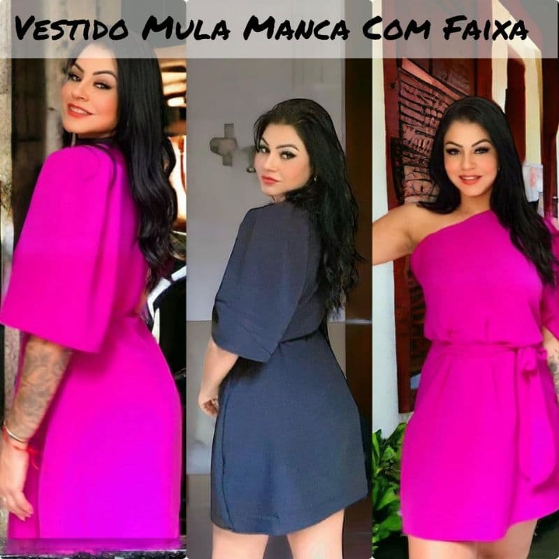 Vestido Feminino Mula Manca Com faixa Manga Bufante Curto