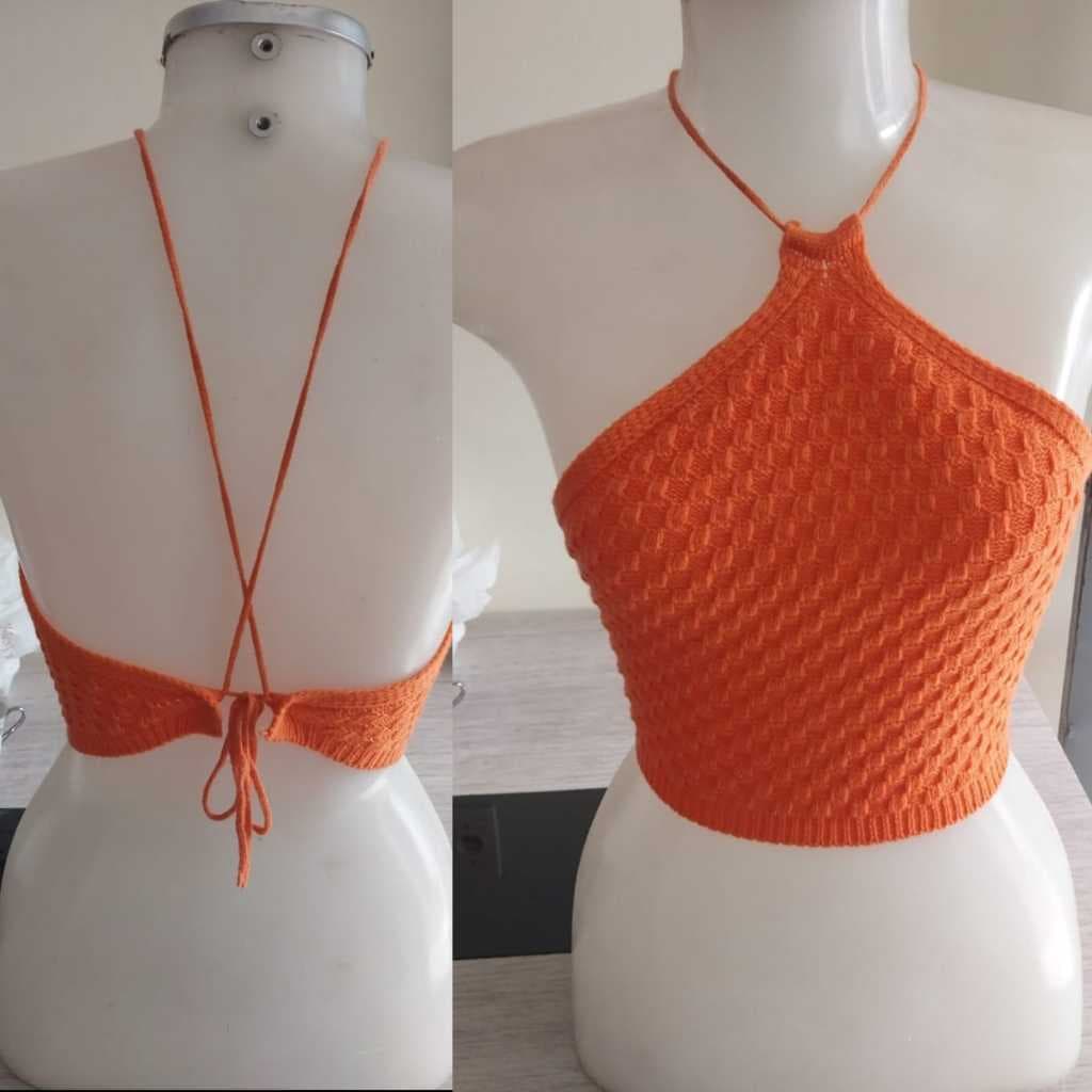 Cropped Tricot Modal Alça Fina Costa Amarração