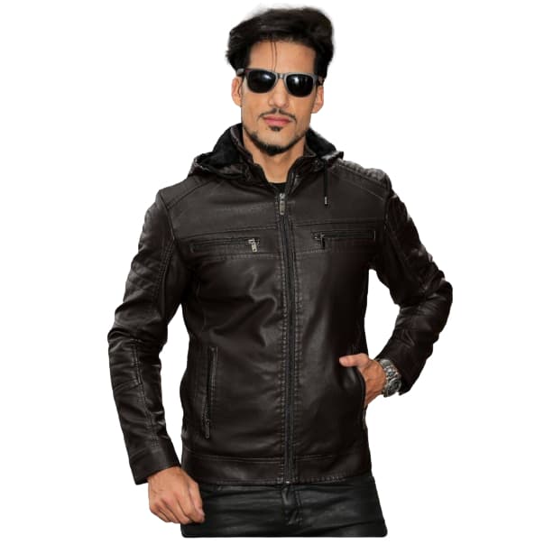 Jaqueta de couro Masculina com capuz