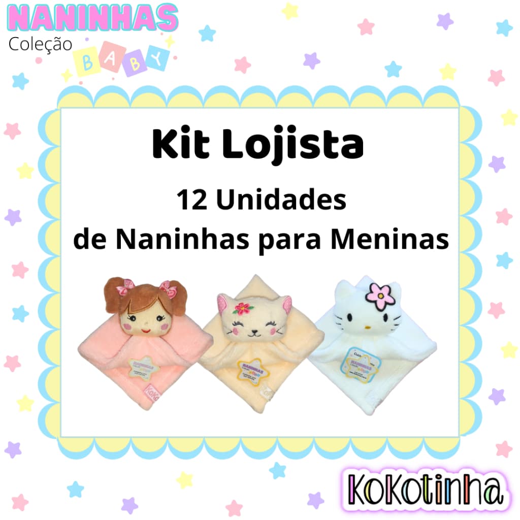 Kit com 12 unidades de Naninhas para meninas - Naninhas com bichinhos - Mantinhas com bichinhos para bebês