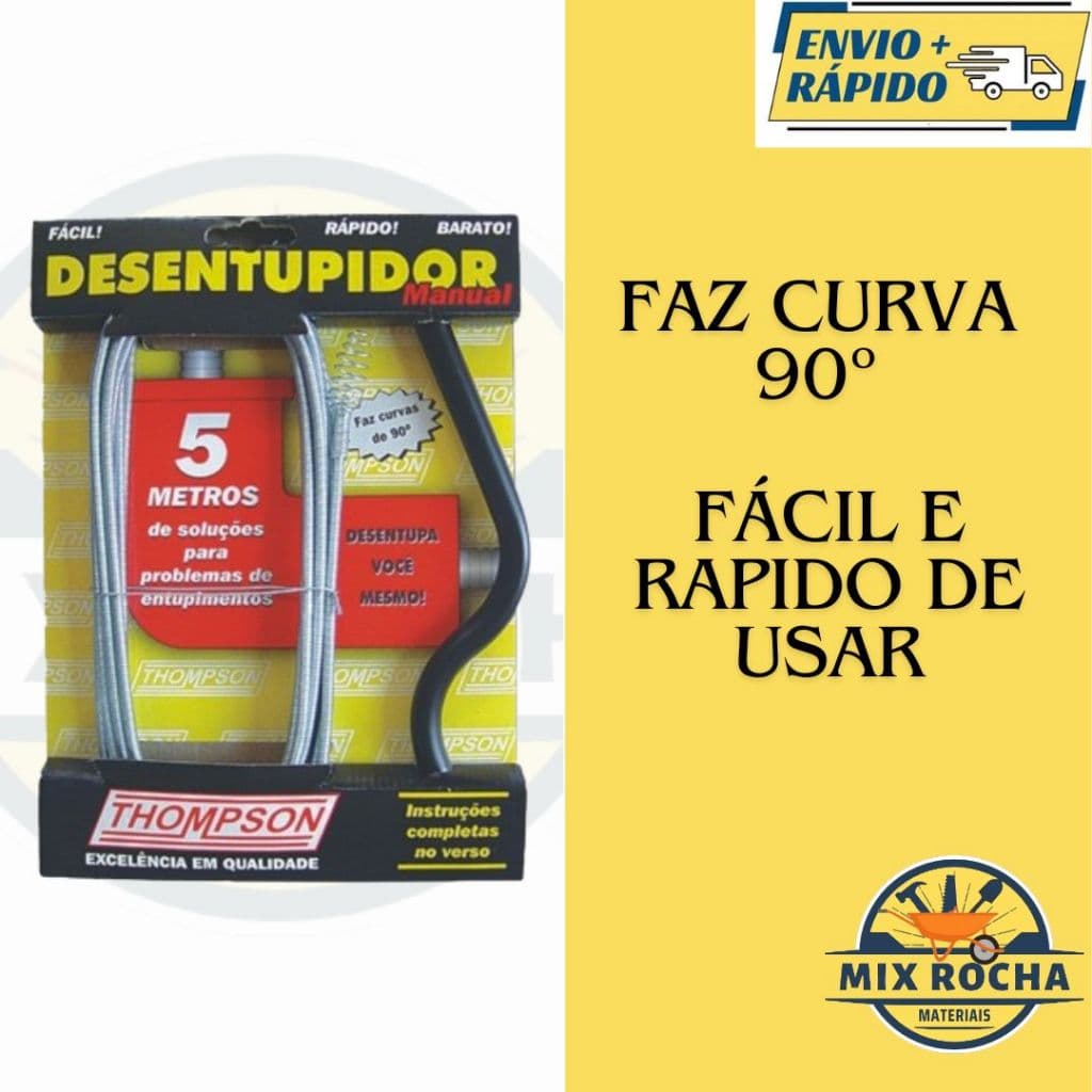 Desentupidor Tubulação Manual Flexível Aço Cano Ralo 5m Pia Banheiro Cozinha Ralo Mola