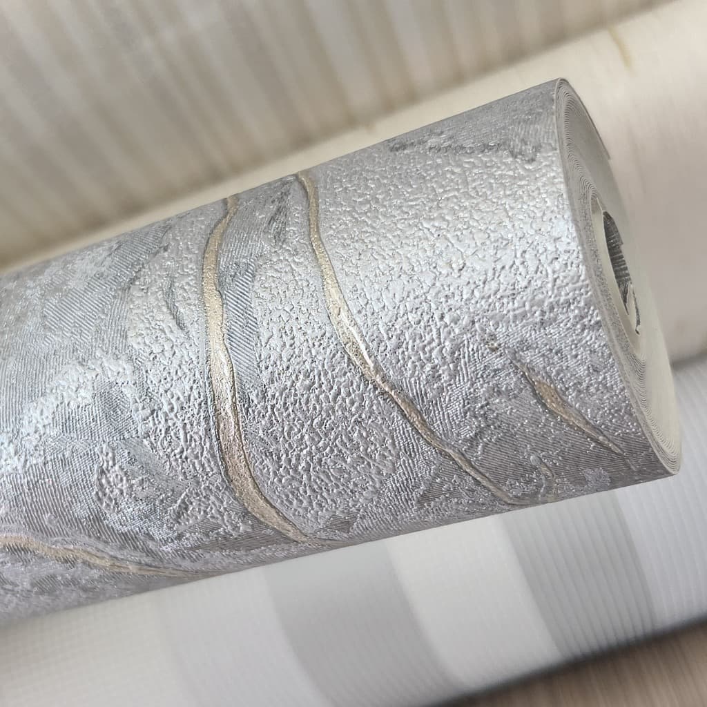 Papel de Parede Importado Alto Relevo Mármore Cinza e Dourado Rolo 10 metros x 53cm - Cola Inclusa - Modelo 211508