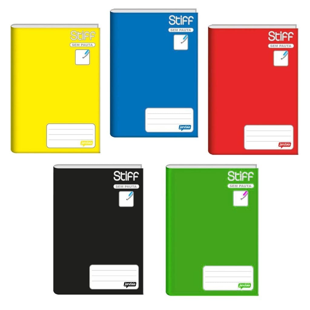 KIT 5 CADERNOS JANDAIA CAPA DURA BROCHURÃO 96 FOLHAS - SEM PAUTA GRANDE
