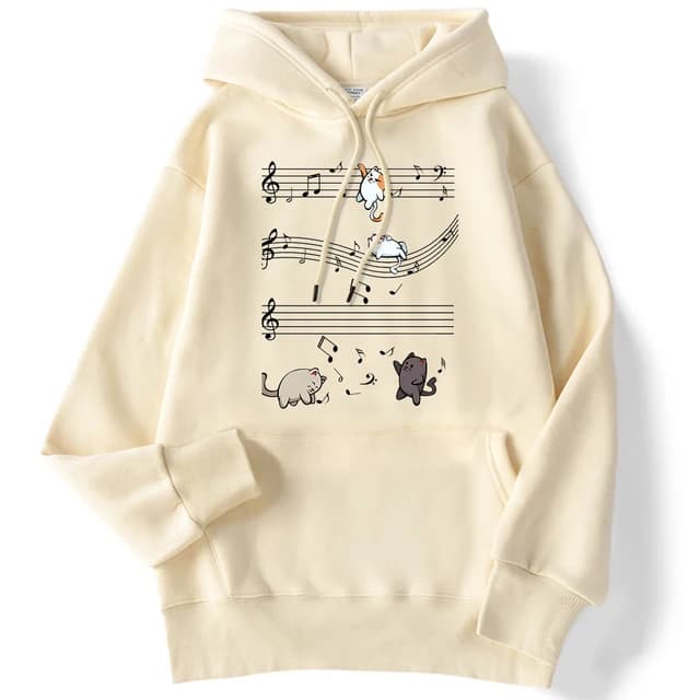 Blusa Moletom Canguru Com Capuz Fofo Notas Musicais Strecth Cute Cat Casaco Unissex