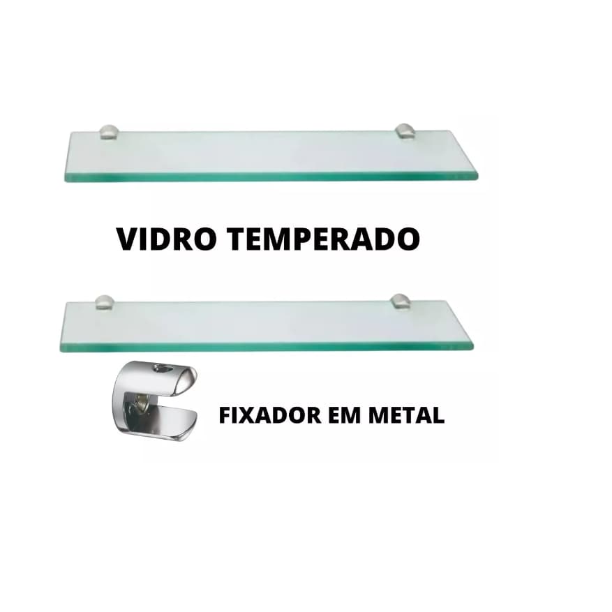 kit Prateleira de vidro temperado 08 mm + resistente  decorativa 40x10- fácil instalação