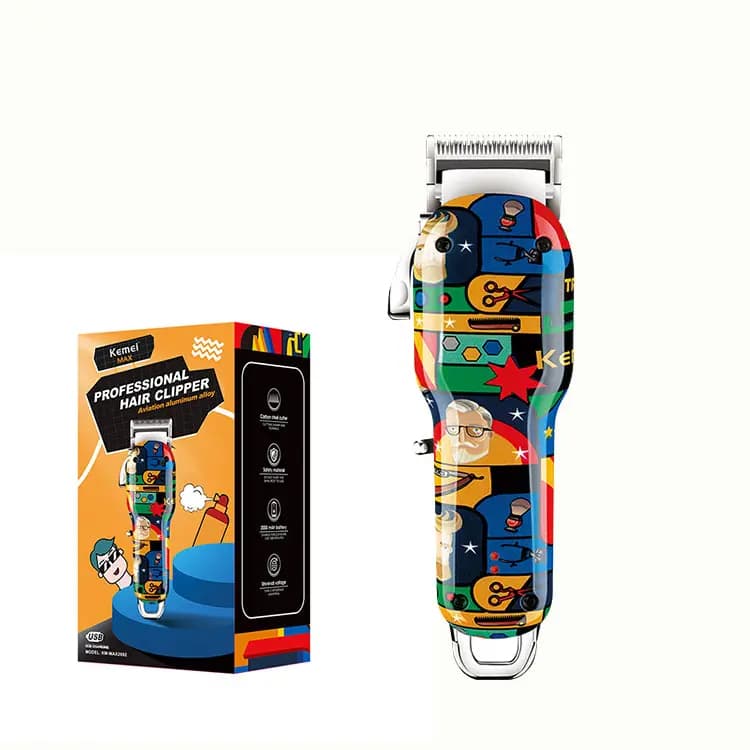 Maquina de Cortar Cabelo Kemei Max-2092 Profissional Grafites Colorida Bivolt