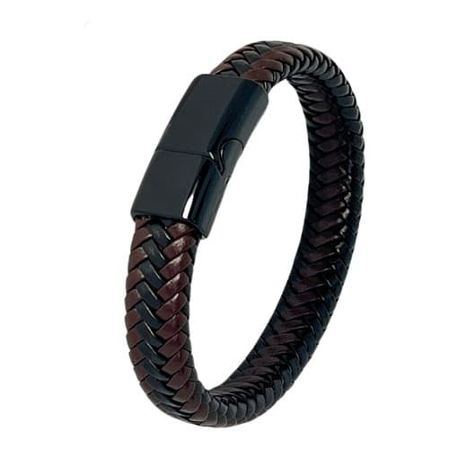 Pulseira Em Couro Trançado com Fecho Magnético Marrom E Preto