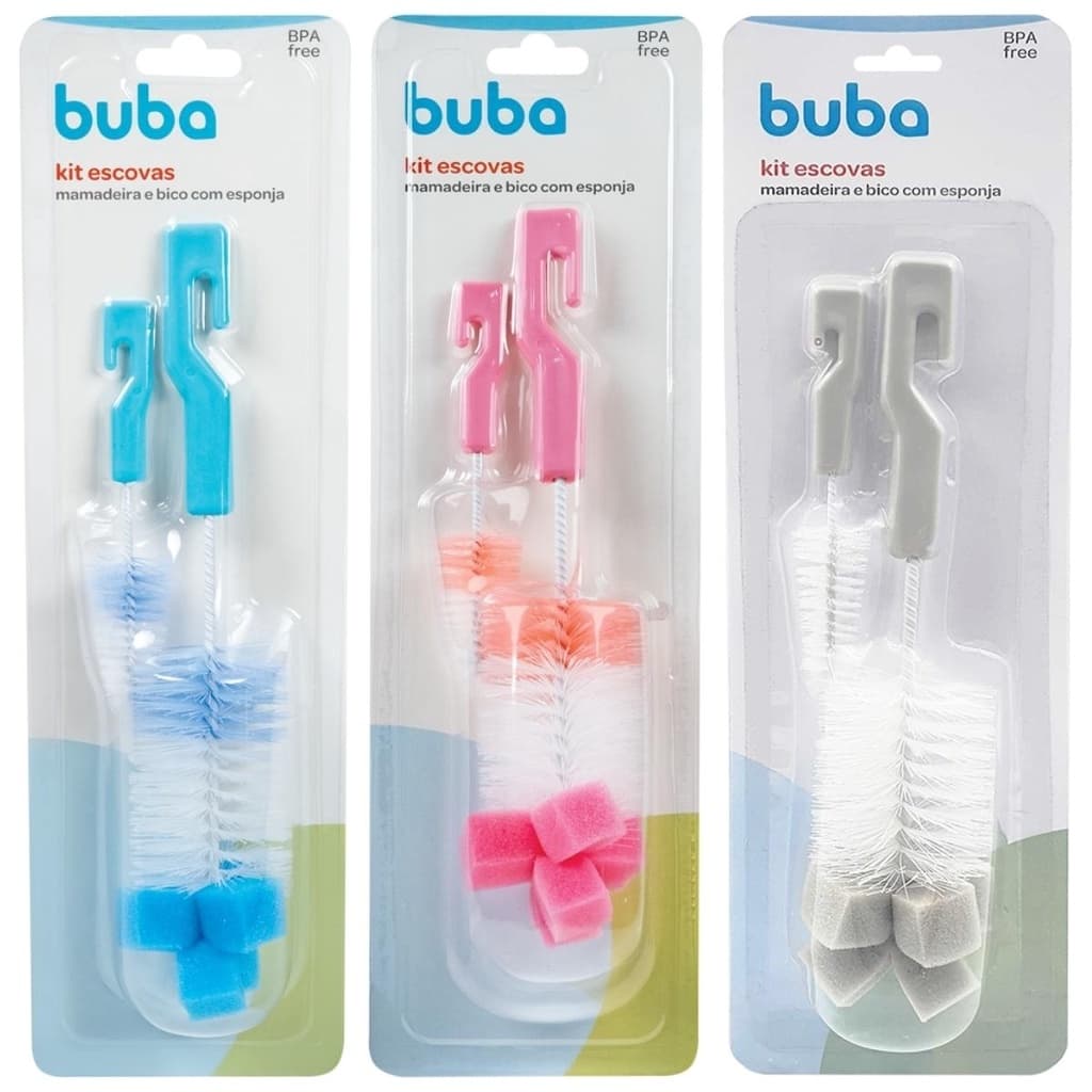 Escova Para Lavar Mamadeira E Bico Com Esponja Buba Azul Rosa Bebê garrafas térmicas