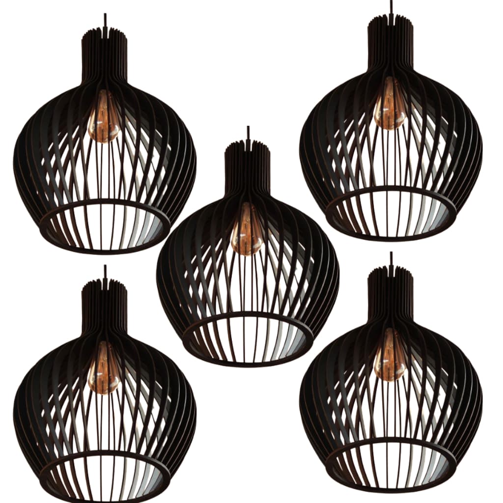 kit 5 Pendentes Luminarias Grande Com Fiação Completa Cor Preto 28 x 34 cm -5gmp