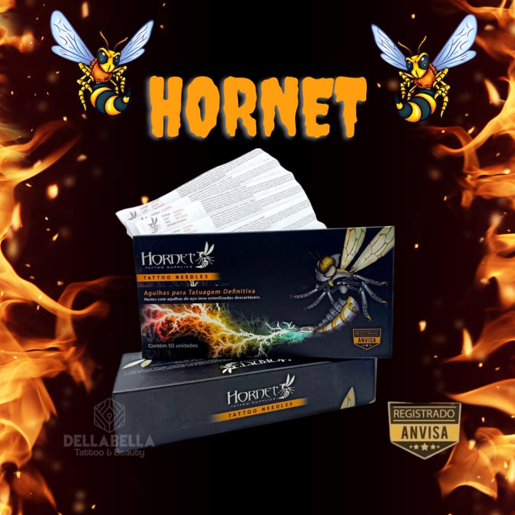 Agulhas Profissional  Hornet Tattoo Tatuagem 10 UND  + BIQUEIRAS ELECTRIC INK TRANSPARENTES 10 UND AZUL