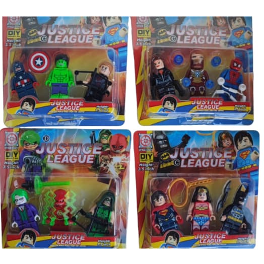 Bonecos Lego Vingadores e Liga da Justiça kits com 3 personagens cada