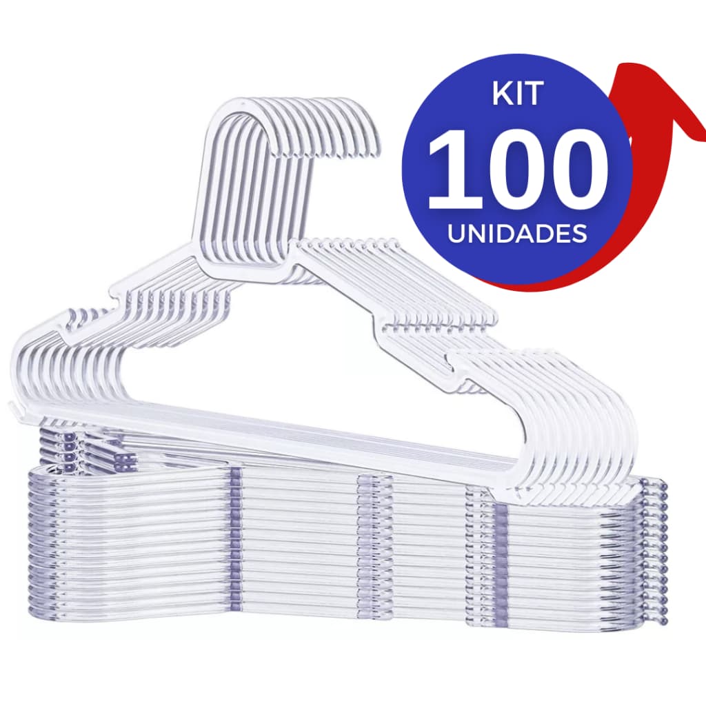 Kit 50 e 100 Cabide acrílico TRANSPARENTE Reforçado para roupas adulto Cristal Organizador