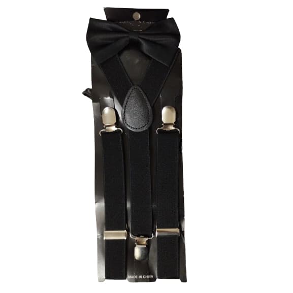 Kit Suspensório e Gravata Borboleta Unissex Preto Ajustável Adulto Feminino e Masculino