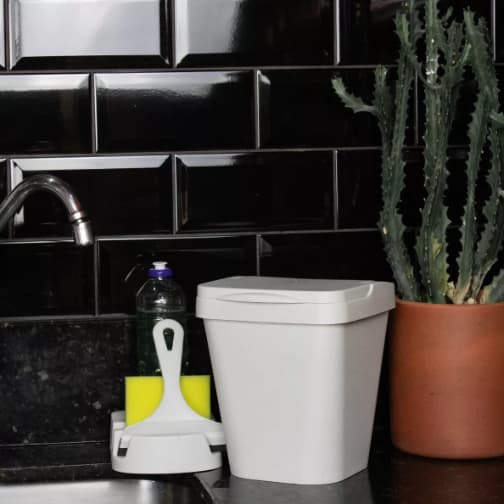 Kit Conjunto Combo Cozinha Pia Completo Elegance Lixeira 5L + Porta Detergente e Esponja + Rodo de Pia Resistente