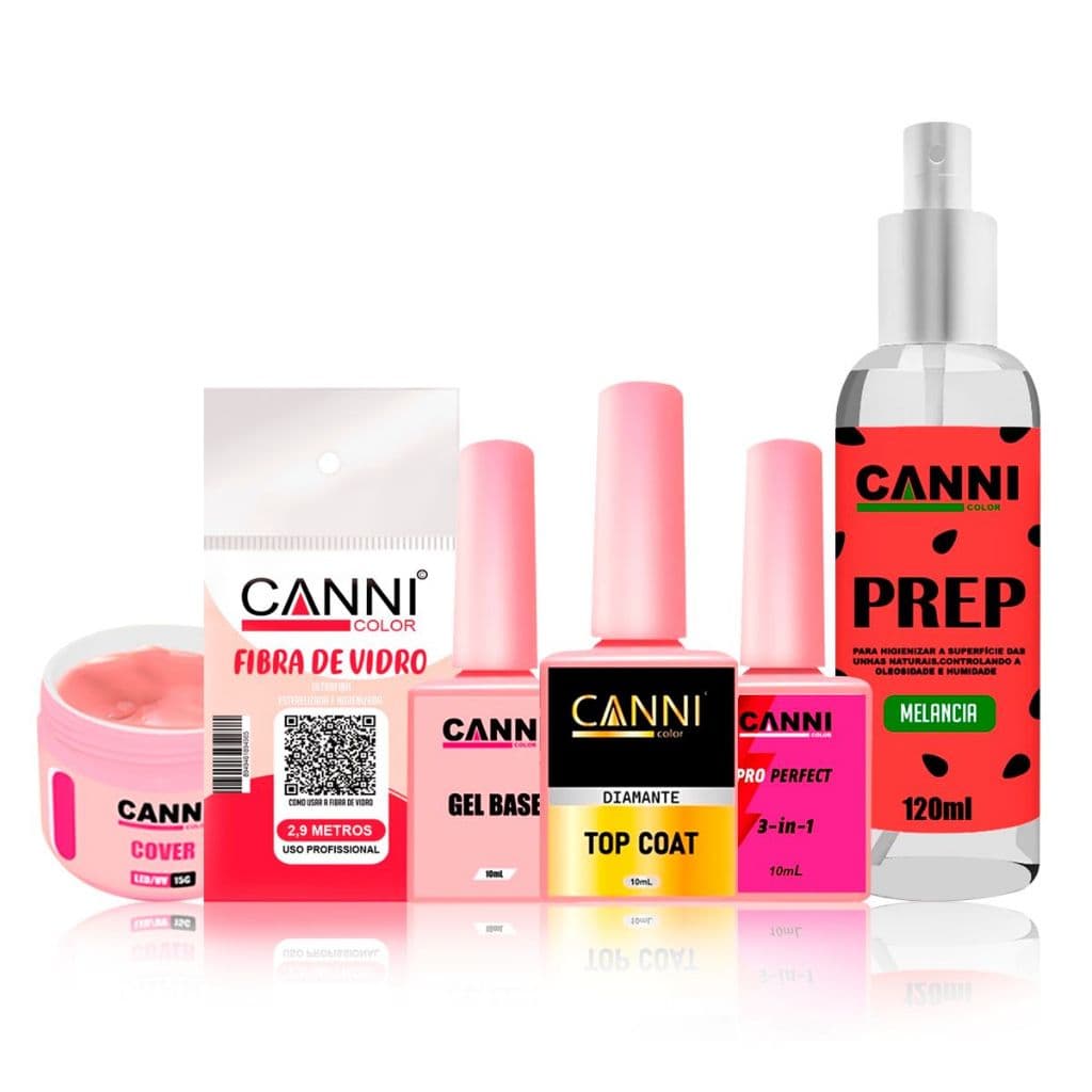 kit iniciante manicure fibra unhas gel canni color completo