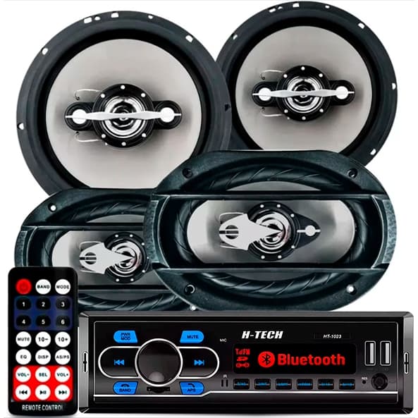 Kit Rádio de Carro Bluetooth Usb + 1 par de Alto-falante 6x9 e 1 par de 6" Toca Som Automotivo