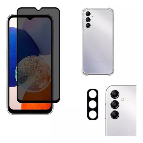 KIT Para Samsung Galaxy A14 5G | Película de Privacidade 3D - Capa Capinha Anti Impacto - Película da Câmera 3D