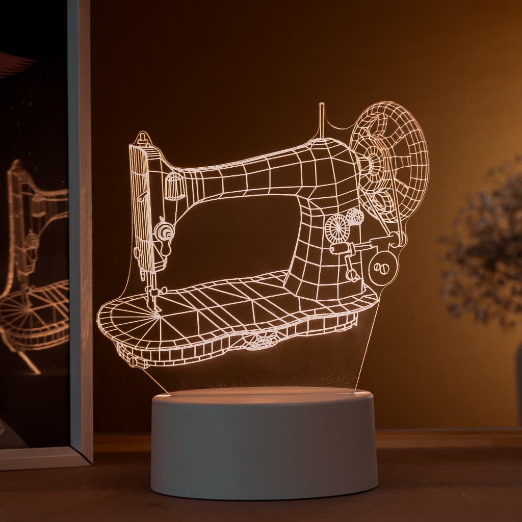 Luminária LED 3D de Mesa /Luz Noturna Presente Criativo/Decoração - máquina de costura 3D,costureira