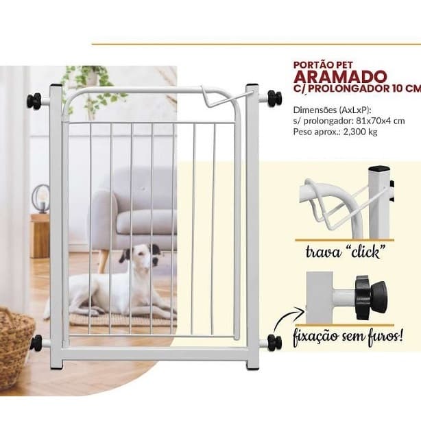 Portão Gradinha Alto 80c Altura/Extensor 10cm Largura 68 a 83 cm Portãozinho de Segurança Proteção Para Bebê Animais Pet