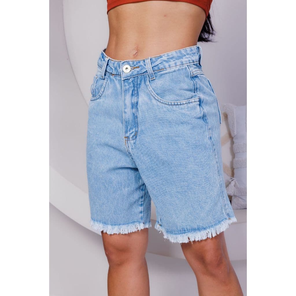 Bermuda Jeans Feminina Cintura Alta Jorts Casual Verão Conforto