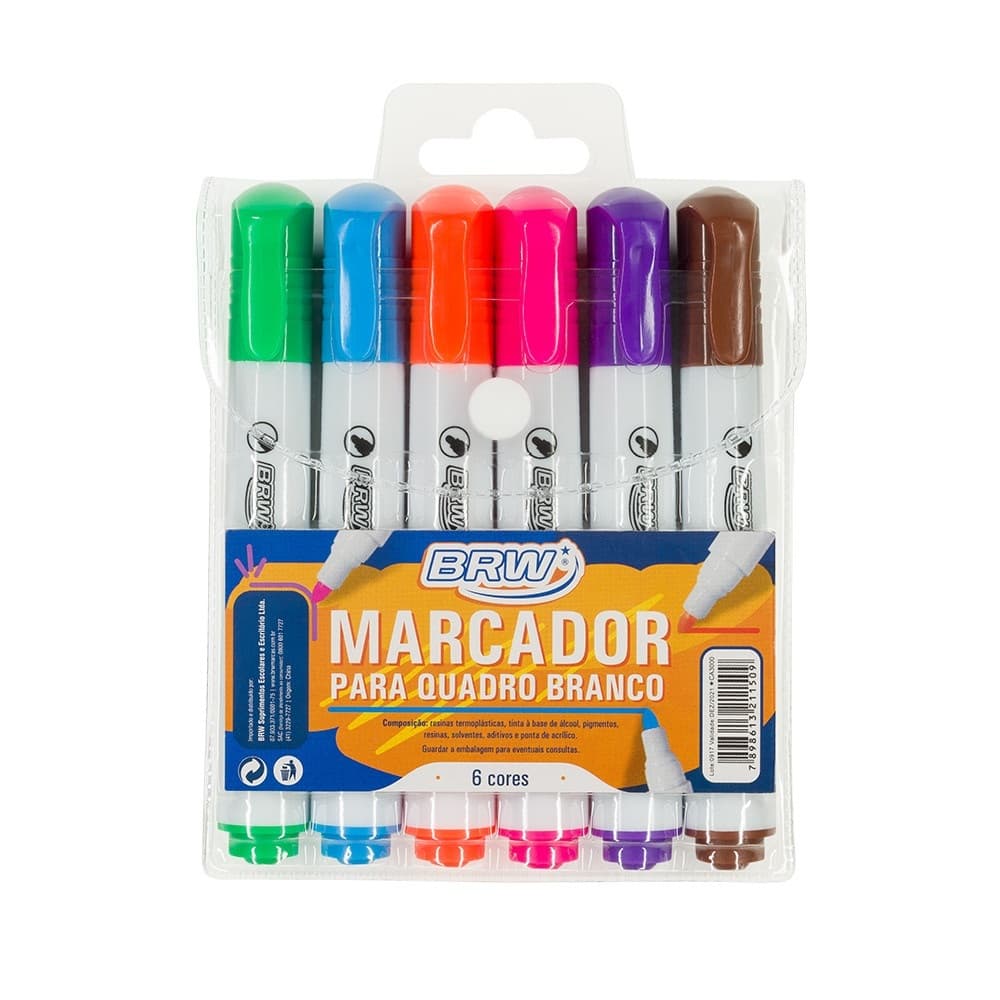 Marcador Pincel Para Quadro Branco Com 6 Cores Brw