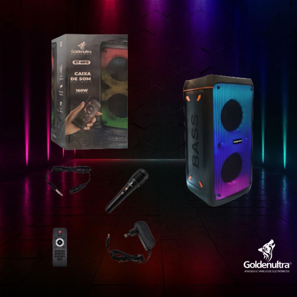Caixa de Som 160W Ultra Potente Com RGB LED Frontal GT-6815 - Áudio Cristalino e Bass Profundo