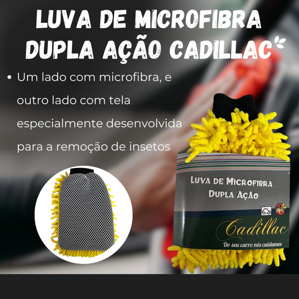 Luva Microfibra Dupla Ação para lavar Carro Moto e remover Insetos Limpeza Lavagem Automotiva Cadillac