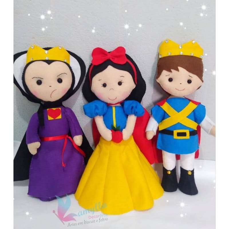 Branca de Neve, Príncipe e Madrasta em feltro para decoração de festa infantil/quarto/buffet