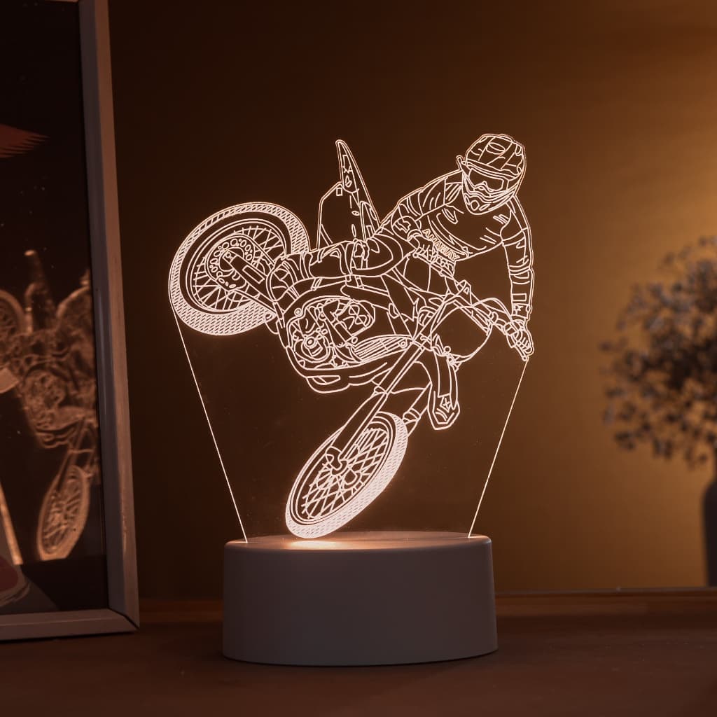 Luminária LED 3D de Mesa / Luz Noturna Presente Criativo/Decoração- motociclista 3D, moto,esportes
