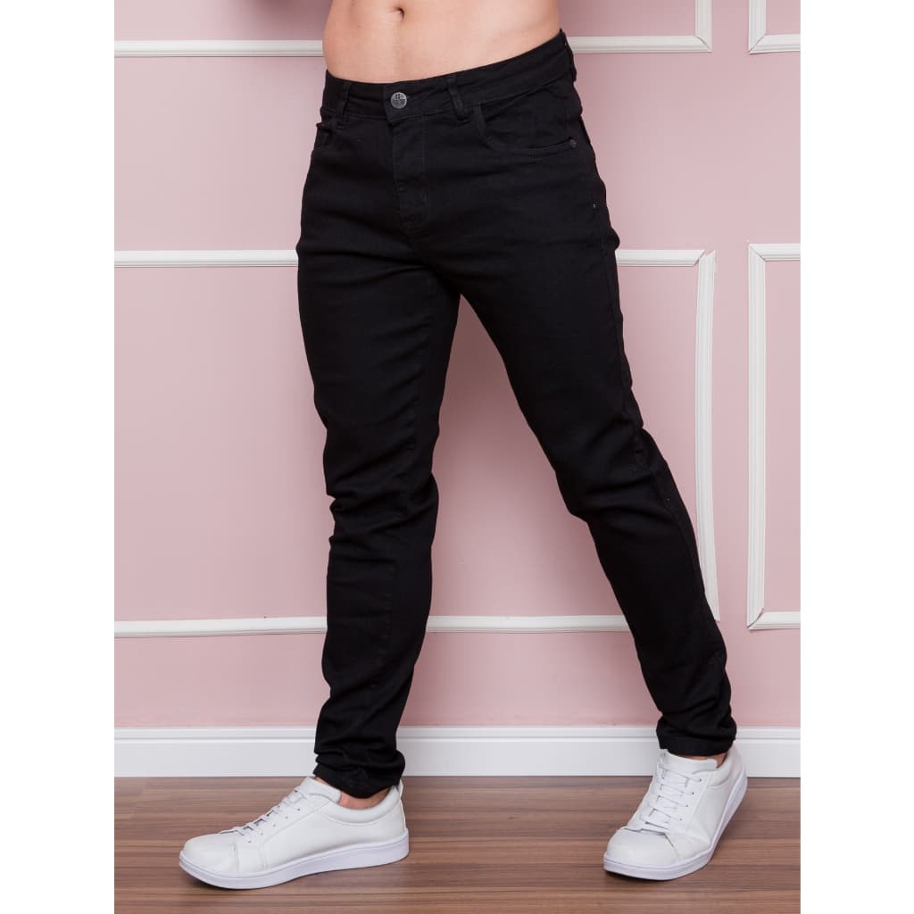 Calça Preto Jeans Masculina Premium Com Lycra Elastano Estica Bem Slim Fit Skinny36-56