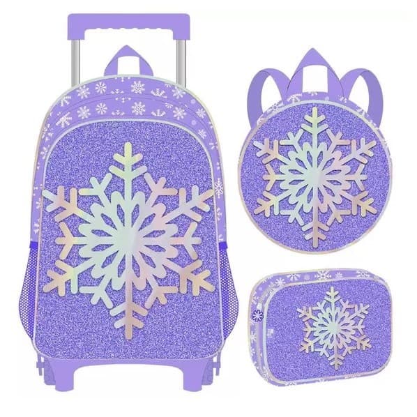 Mochila infantil Rodinhas kit completo- Floco de Neve Frozen- Marca Yins-mochila carrinho