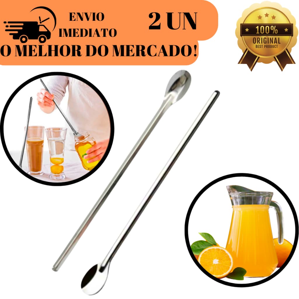 kit 02 Colheres Bailarina Inox Para Mexer Em Suco Drinks