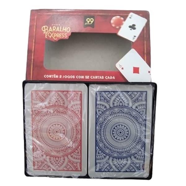 Jogo de Baralho 2 Unidades Cada Uma Contendo 52 Cartas Vermelho e Azul