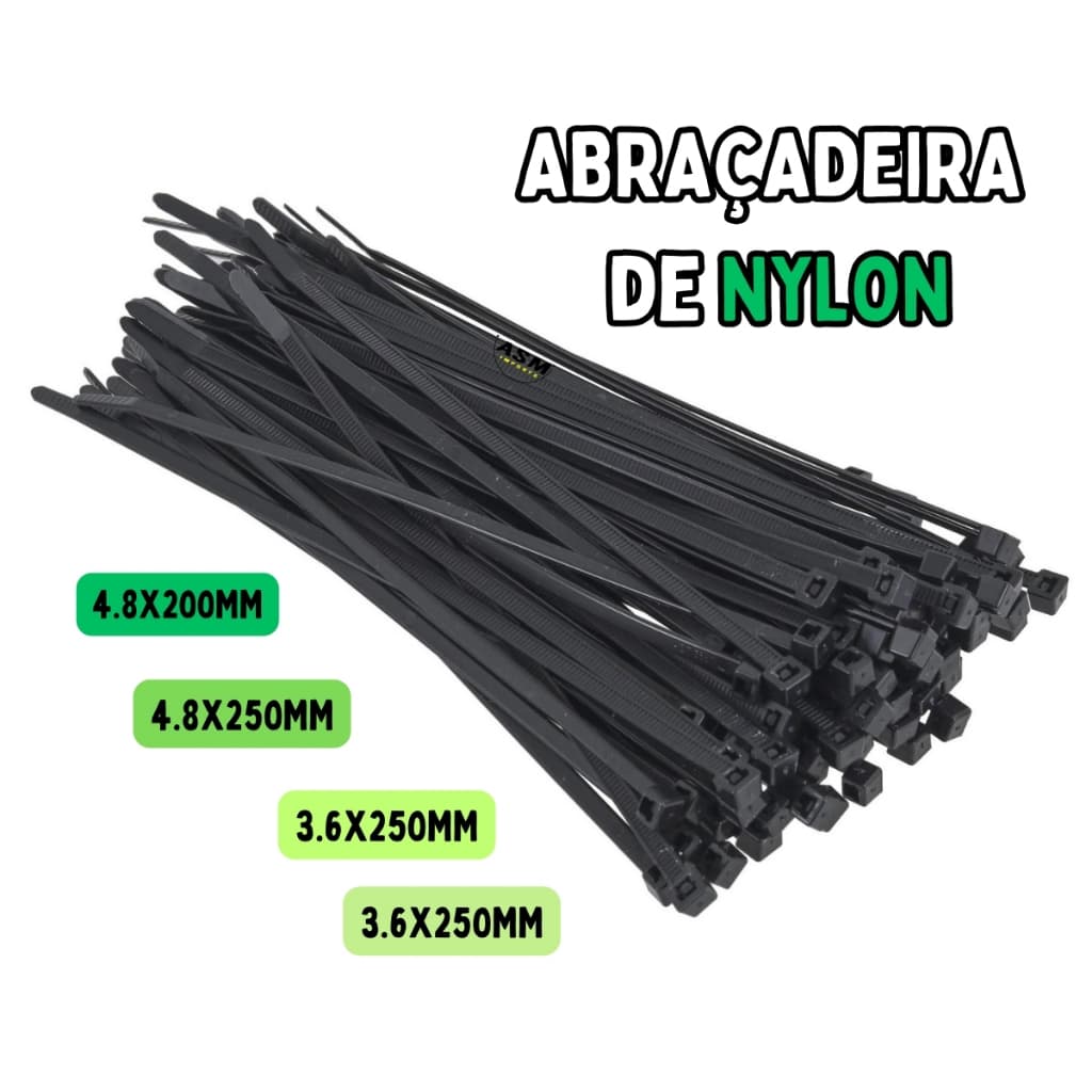 Abraçadeira de Nylon Cintas Plasticas Preto Enforca Gato Kit com 100 Pcs varios tamanhos Disponivel