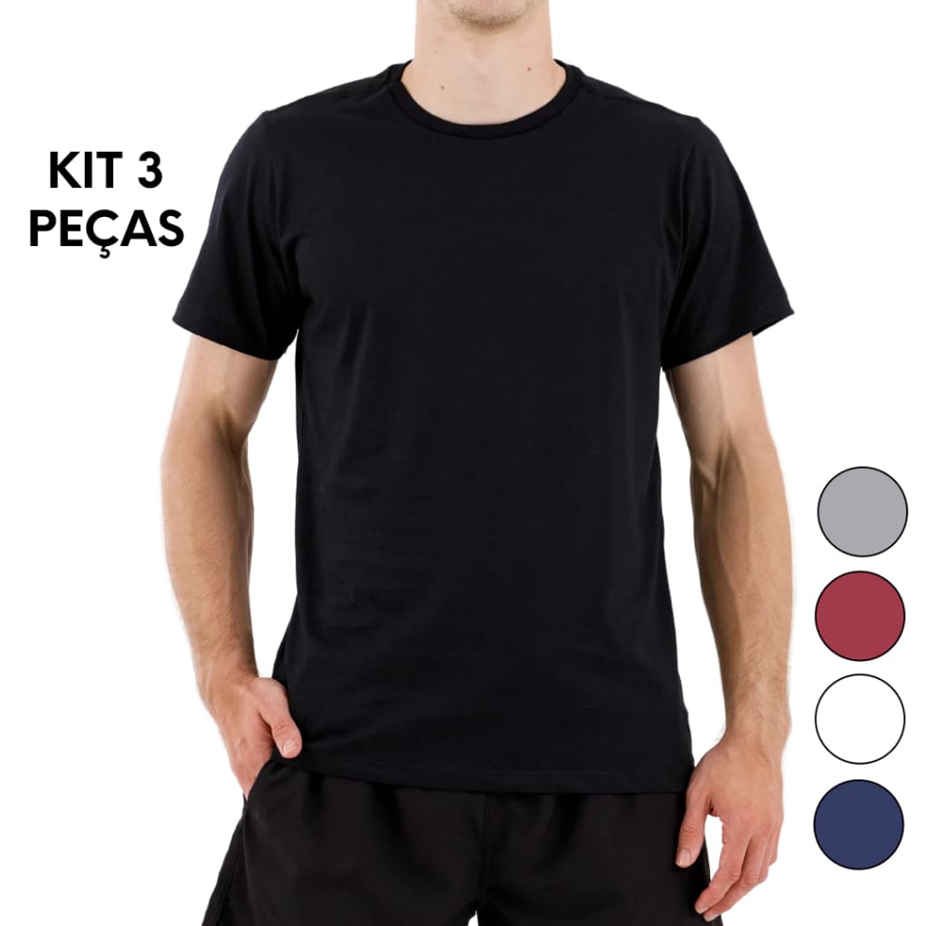 KIT 3 Camiseta Masculina Lisa Básica 100% Algodão