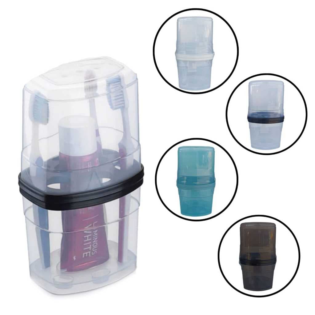 Porta Escova De Dente Organizador Com Tampa 6 divisórias Nitron Branco, Azul, Preto