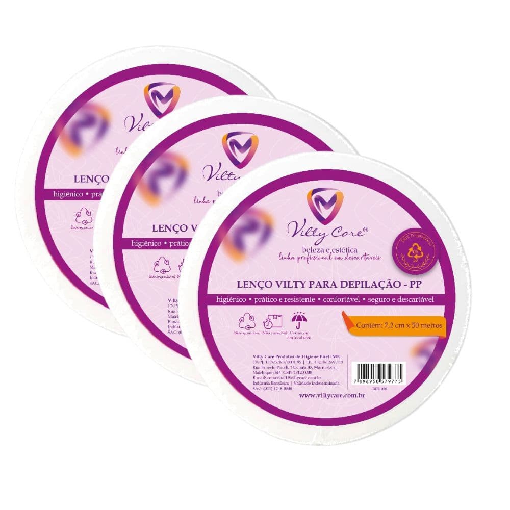 PAPEL PARA DEPILACAO VILTY CARE ROLO 50MT PERLON GRAM 60 C/3