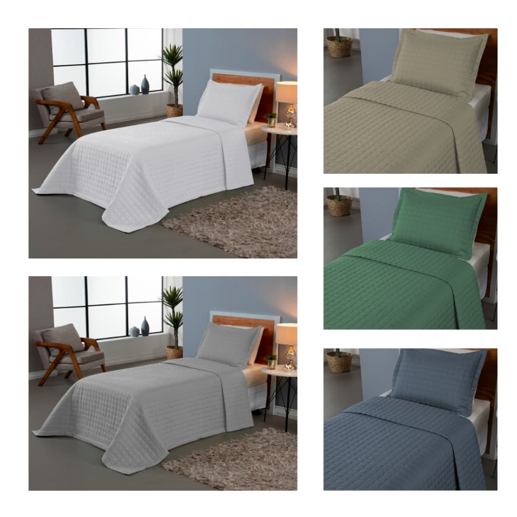 Kit Colcha Cobre Leito Solteiro Com 2 Peças Copacabana Matelado Percal 300 Fios Valle Enxovais