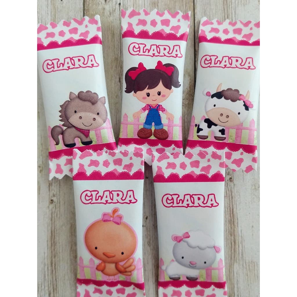 50 balas personalizadas para festa infantil Lembrancinhas Fazendinha rosa