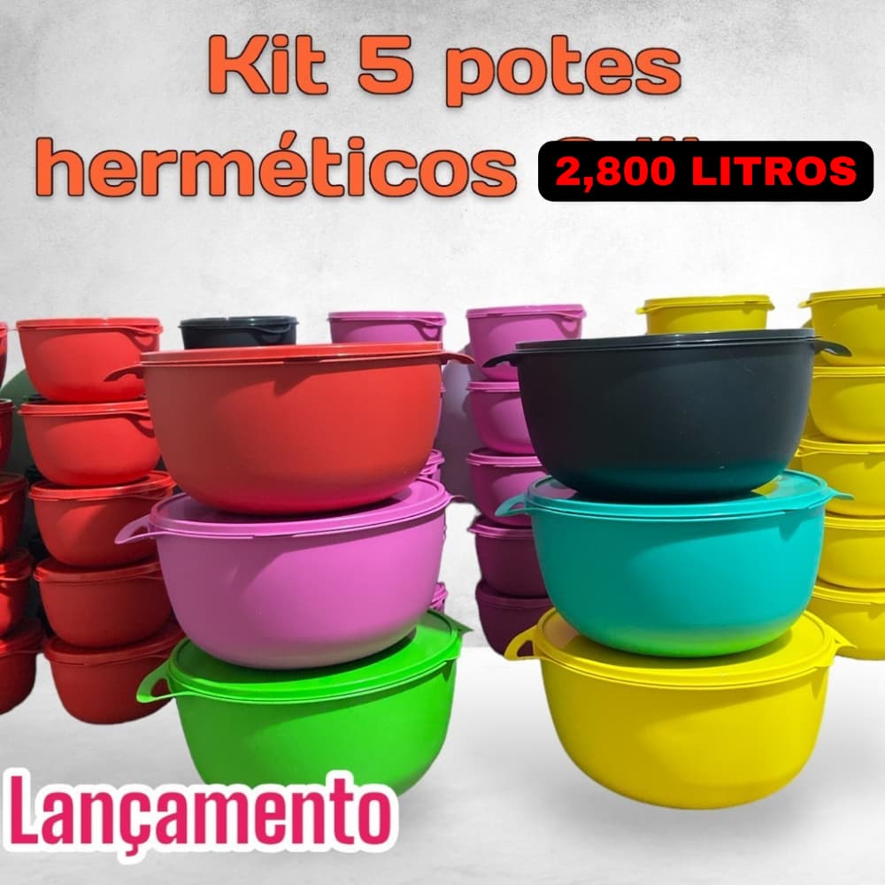 Kit 5 Potes Herméticos 2,8 litros para Armazenamento e Organização