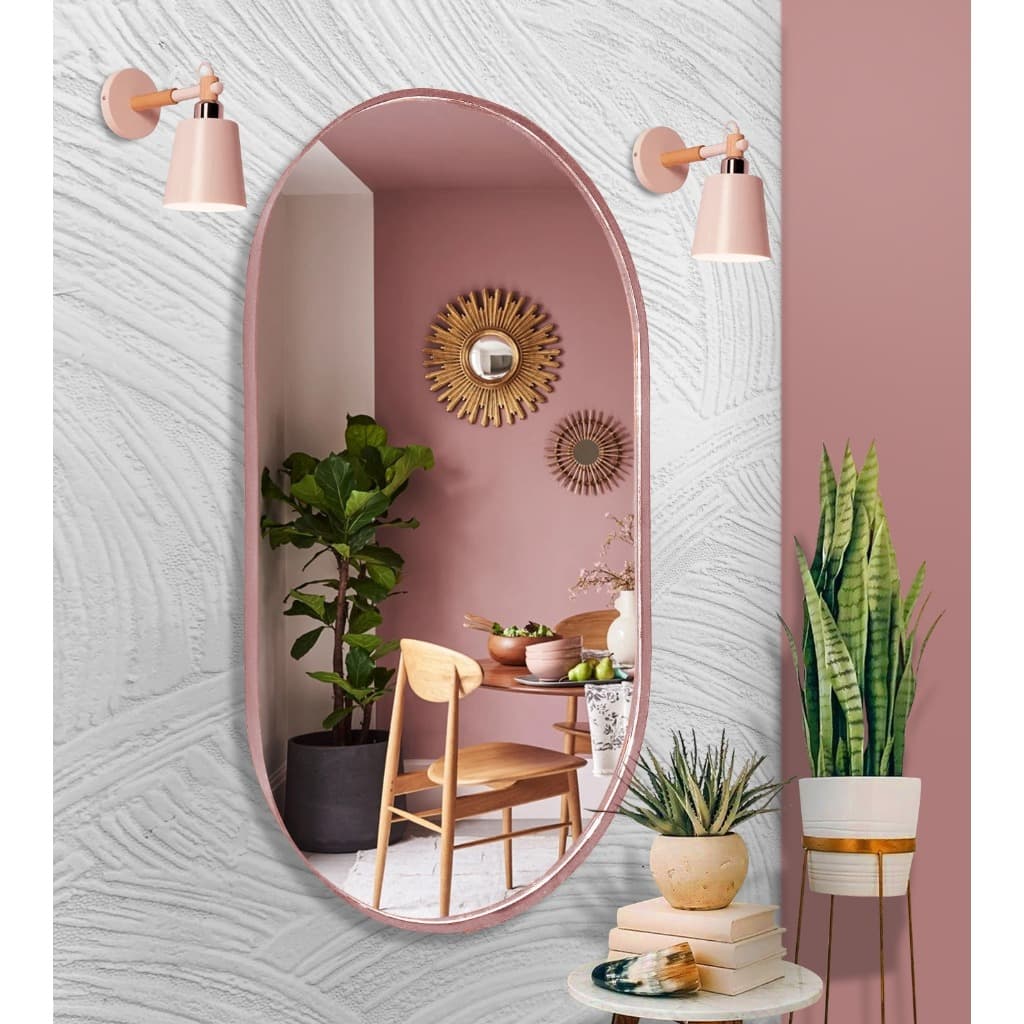 Espelho Oval Decorativo Moderno 76x30 rosa claro