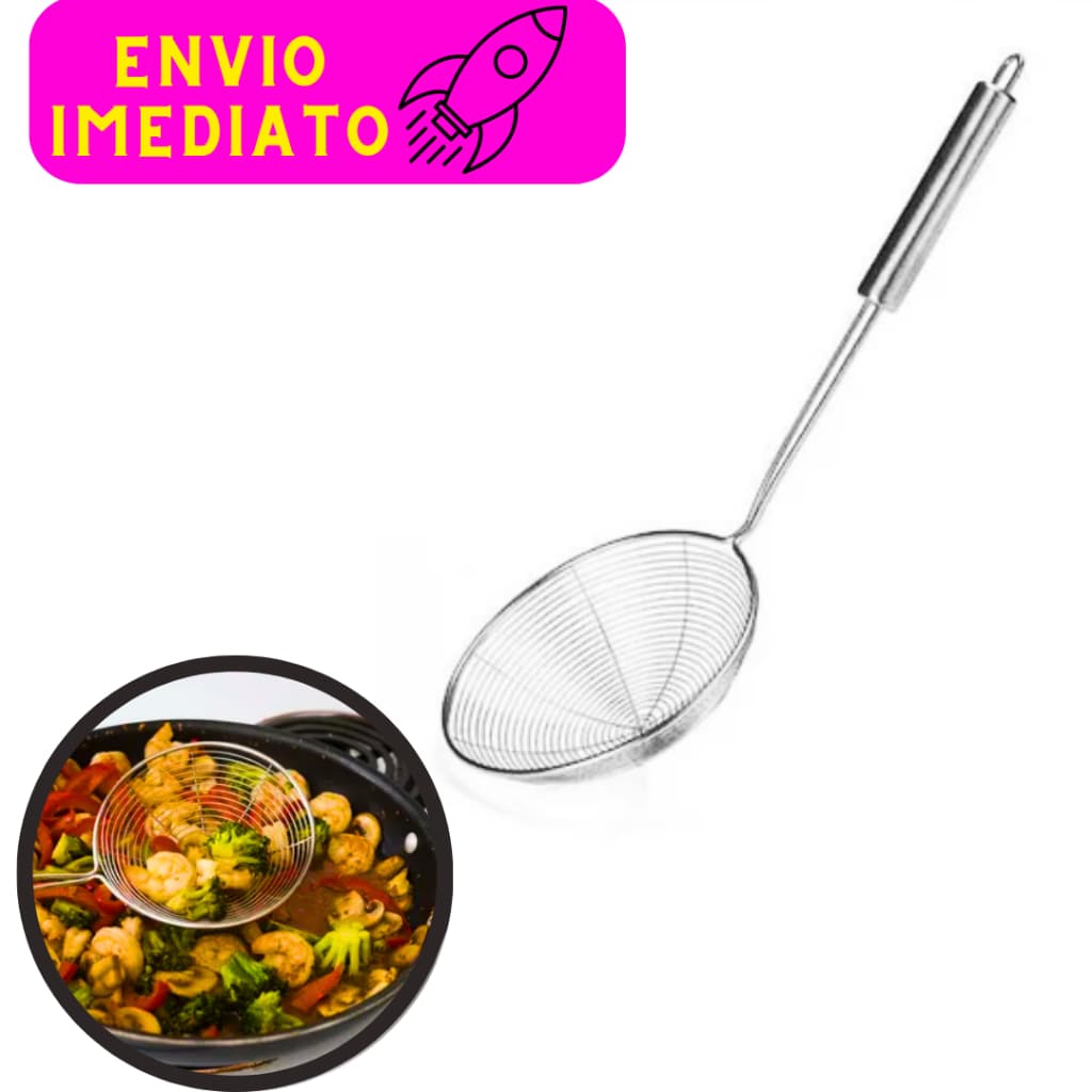Escumadeira para Fritura de Pastel Batata Aço Inox 33,5 cm