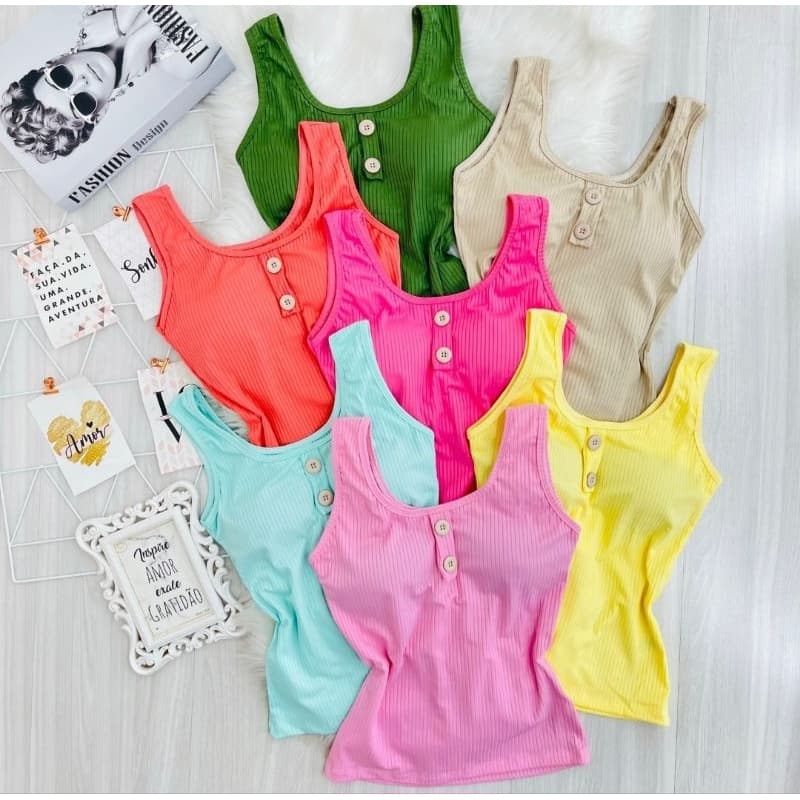 Blusa regata feminina alça Larga Malha Canelada