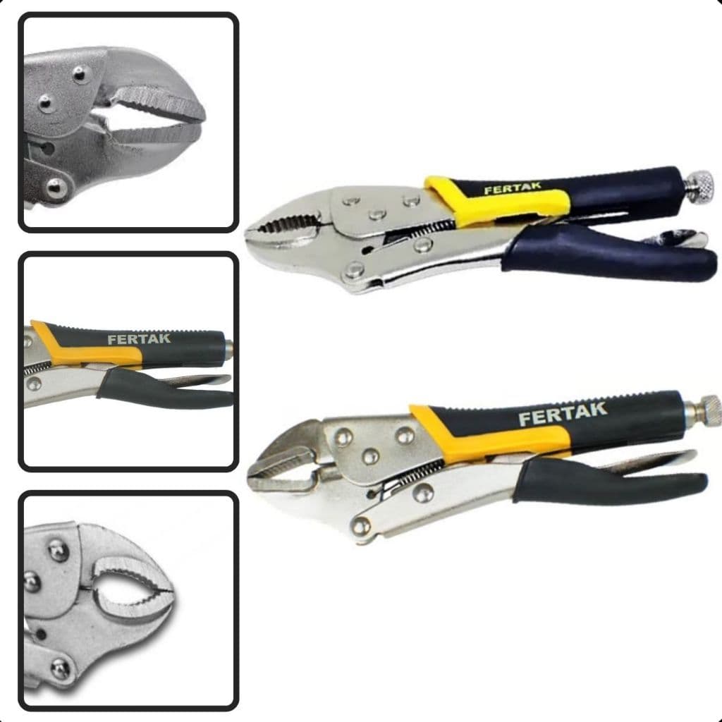 Alicate de Pressão Boca Curva ou Reta 10" Polegadas Regulável  Cabo Simples ou Emborrachado feito em Aço Carbono Chave Presao Bico Mordente Reto ou Curvo e Regulagem Curto Marca Profissional Fertak Ferramentas