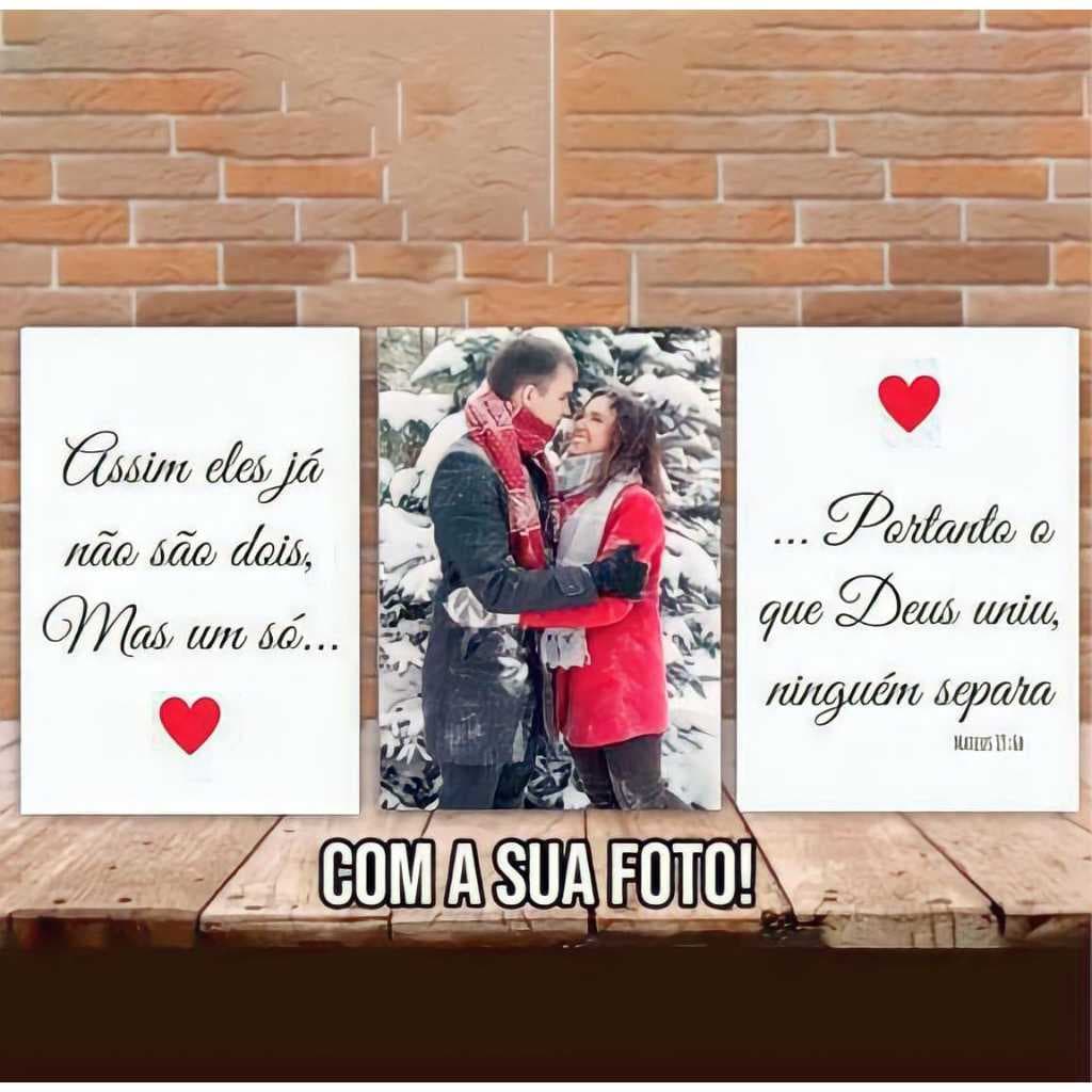 Kit 3 Quadros personalizado sua foto meio casal assim eles já não são dois portanto Deus uniu