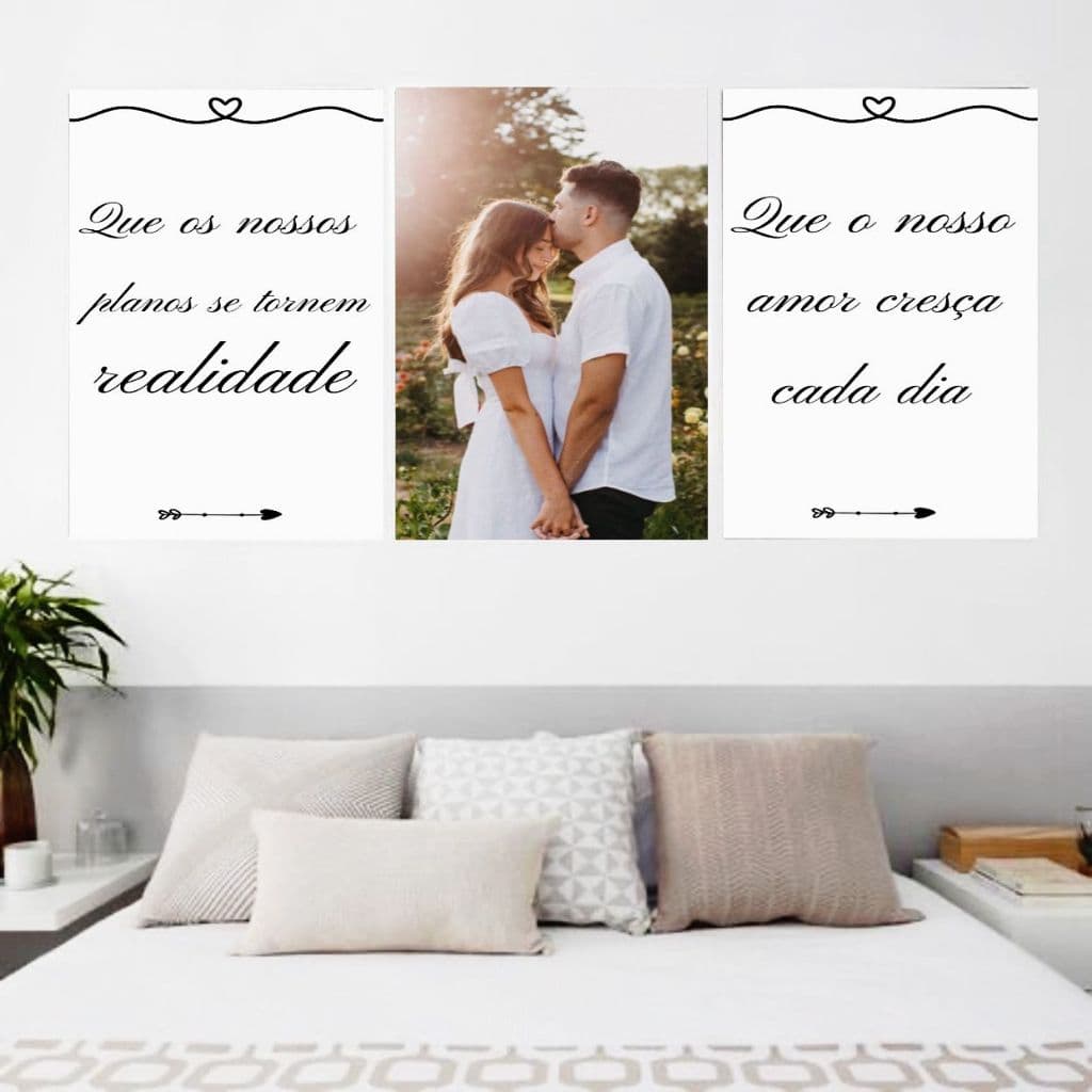 Kit 3 Quadros casal quadrinhos planos se tornem realidade amor cresça decoração quarto