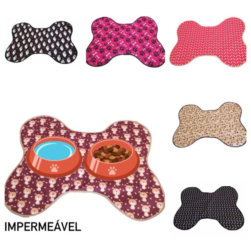 Tapete para Comedouro Pet Impermeável Ossinho Grande 60cm x 80cm